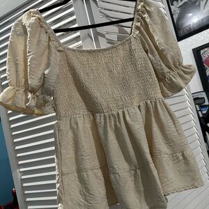 SHEIN Cream Textured Puff Sleeve Blouse